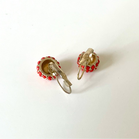 60s Bead Ball Clip On Earrings, Coral 1/2” - Picture 3 of 4